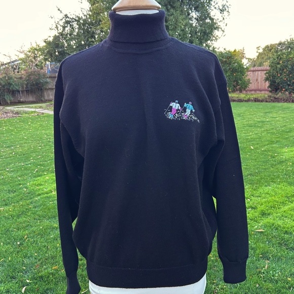 Steffner Vintage Ski Sweater | Black Turtleneck Ski Sweater | Size Large - Picture 1 of 5